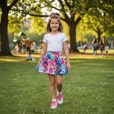 Kids Girls Multi Colored Floral Print Skater Skirt Age 7/8