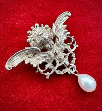 Vintage Anhänger Schutzengel Engel Silber 925 / Gold 750 Diamant Zuchtperle