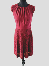 Billie&Blossom size8 burgundy Red dress 1/2 lace look+lined short sleeve