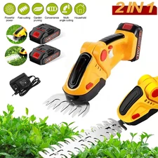 2 in 1 Hedge Trimmer Cordless Grass Shear Handheld Grass Trimmer with 2 Battery