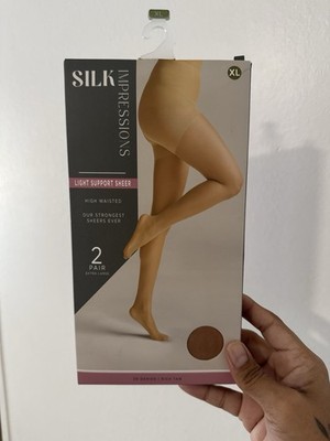 Silk Impressions Sheer Lt. Support Pantyhose 2 Pack Size XL Rich Tan 20 Denier