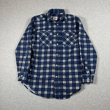 Vintage Dickies Shirt Mens Medium Blue Flannel Printed 80s Plaid Button Up Work