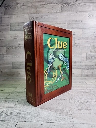 Vintage Wooden Bookshelf CLUE Board Game Wood Faux Book 2005 Parker Bros
