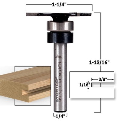 1/16'' Top Bearing Slot Cutter Router Bit - 1/4'' Shank - Yonico 14908q