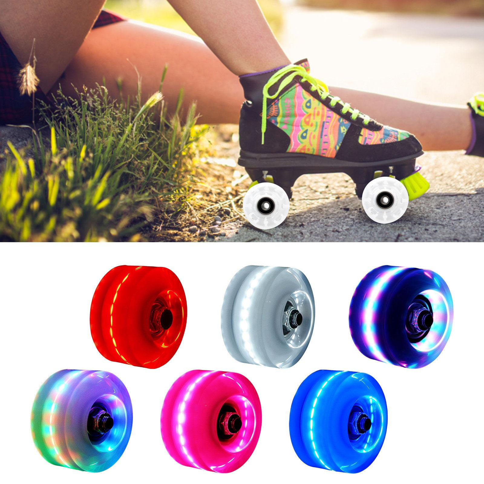 Roller Skate Wheels Flashing LED Light Up Skateboard Wheels eBay