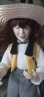 18 Inch VTG Porcelain Doll Curly Redhead Girl
