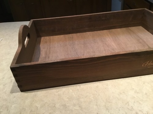 HARRY & DAVID WOODEN SERVING TRAY WITH HANDLES DOVETAIL CORNERS 17x11 - NEW - Picture 5 of 11