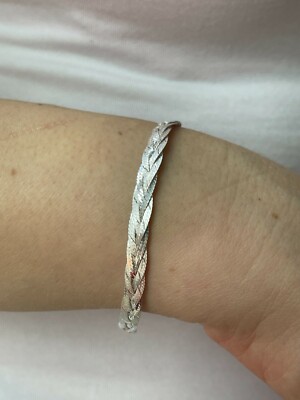 925 Sterling Silver Flexible Herringbone Bracelet, All Sizes, Made In Italy
