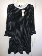 MICHAEL/MICHAEL KORS LADIES LS BLACK POLKA DOT KNIT DRESS-M-NWT-$98 TAG-CUTE