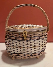 Vintage Oval Wicker Sewing Basket with Notions Dexter 1960's