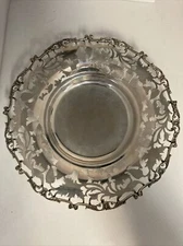 MID CENTURY EGYPTIAN 900 SILVER 8” ETCHED PIERCED RIM BOWL LEAF THEMED 236g
