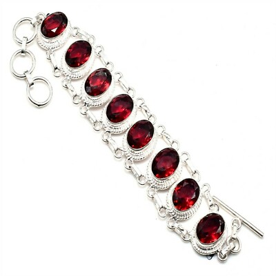 Bracelet En Argent Sterling 925 Fait Main Avec Pierre Spinel Noir - Réglable 7-8 Pouces - Neuf