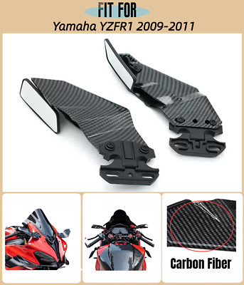 Carbon Fiber Style Black Wind Wing Rearview Mirrors for Yamaha YZF R1 2009-2011