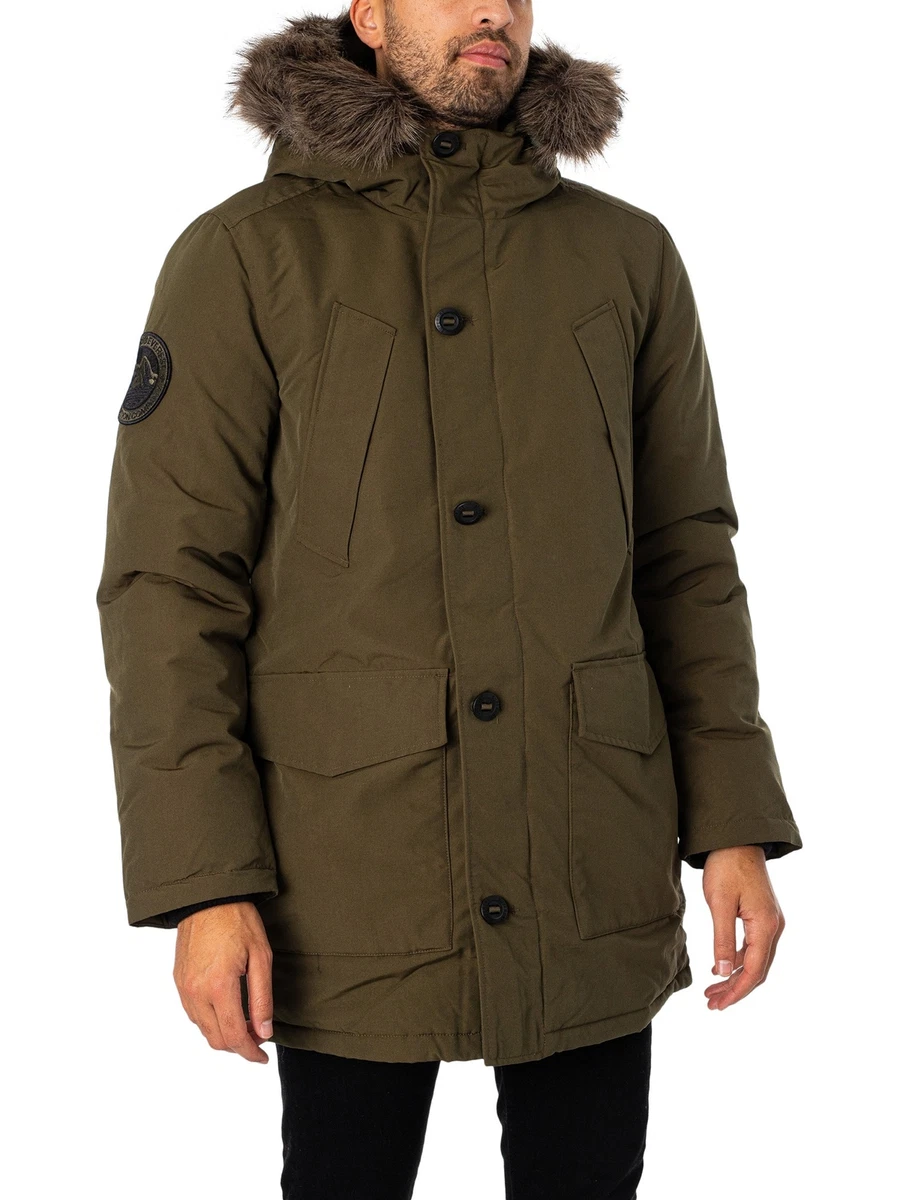 Superdry Men s Everest Faux Fur Hooded Parka Jacket Green eBay