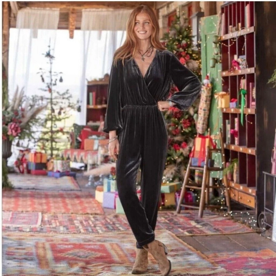 NUEVO Mono Sundance Mujer Grande Aviana Envolvente Terciopelo Gris Humo Foto 2 de 4