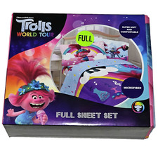 Trolls World Tour Full Sheet Set Microfiber Polyester Full Flat 2 Pillowcase