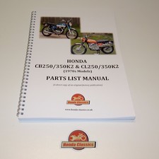 Honda CB250 CB350 CL250 CL350 K2 1970s Parts List Book, Reproduction. HPL018