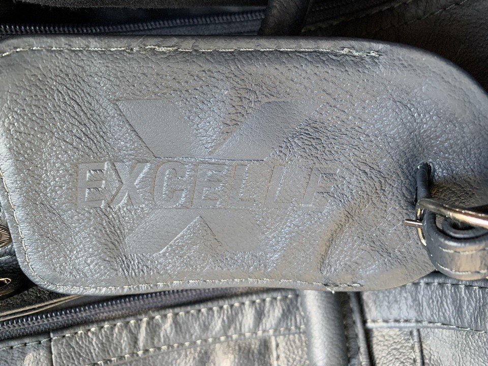 EXCELLE Genuine Leather Duffle Bag Navy Blue Travel Weekend Carry On