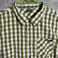 Oakley Shirt Mens Green Gingham Check Short Sleeve Button Up Logo Pocket Outdoor