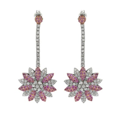 SUZY LEVIAN Sterlingsilber rosa Saphir und Diamant Akzent Blumen Ohrring
