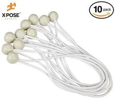 9” White Ball BUNGEE Cord Tarp Bungee Tie Down Strap - 10 Pack