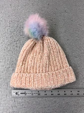 Capelli New York Beanie Toque Womens One Size Pink Knit Poly Blend Ski Pom