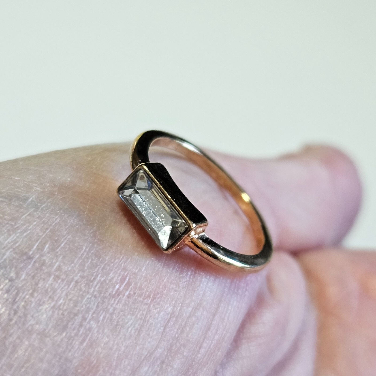 Gold Tone Clear Rectangular Rhinestone Ring Size 7 - image 1