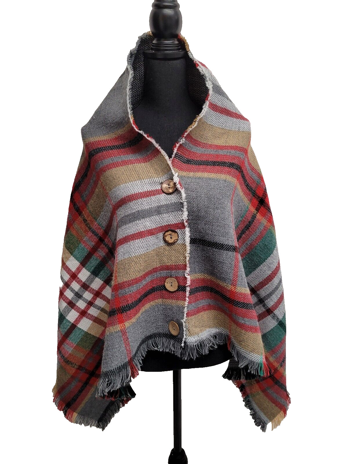 Triangular Serape Wrap (1 size) Multicolor Plaid … - image 2