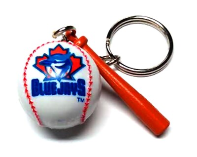 TORONTO BLUE JAYS KEYCHAIN BALL & BAT 1'' ROUND BALL LICENSED NEW MLB CHARM PULL