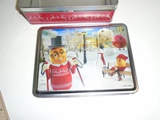 Mr. Peanut Silver Red Planters Nuts Christmas Sweater Tin Vintage 1989 2x6x8"