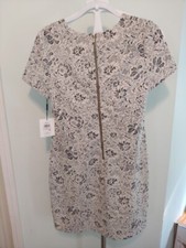 Calvin Klein Short Sleeve Black White Floral Embroidered Knee Hi Dress Sz 10 NWT