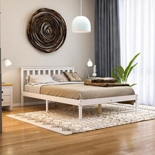 SALE Wooden Bed Size Double Slatted Pine Wood Low Foot Rustic White