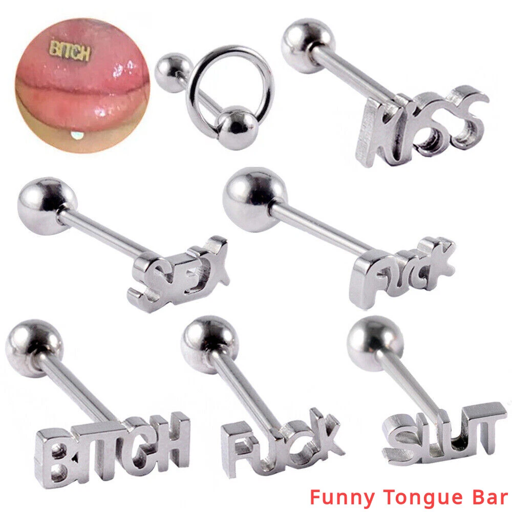 Tongue Bar Tongue Studs FUCK KISS Body Piercing Steel Punk Jewellery 14g