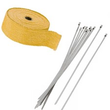 YELLOW TITANIUM HEAT WRAP TAPE 15M EXHAUST MANIFOLD INSULATING +10 CABLE TIES UK