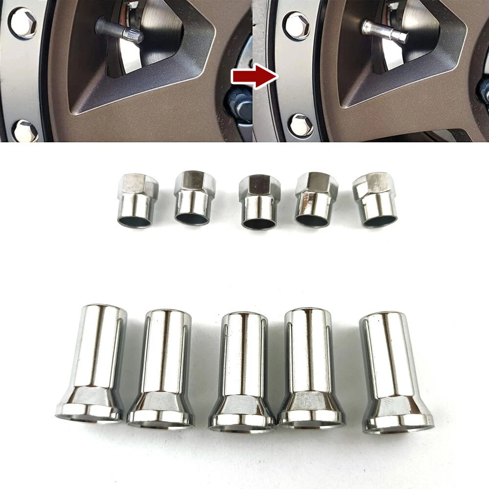 10Pcs TR414 Silver Chrome Car Tyre Wheel Tire Valve Stem Hex Cap & Sleeve Covers - Image 2 of 4