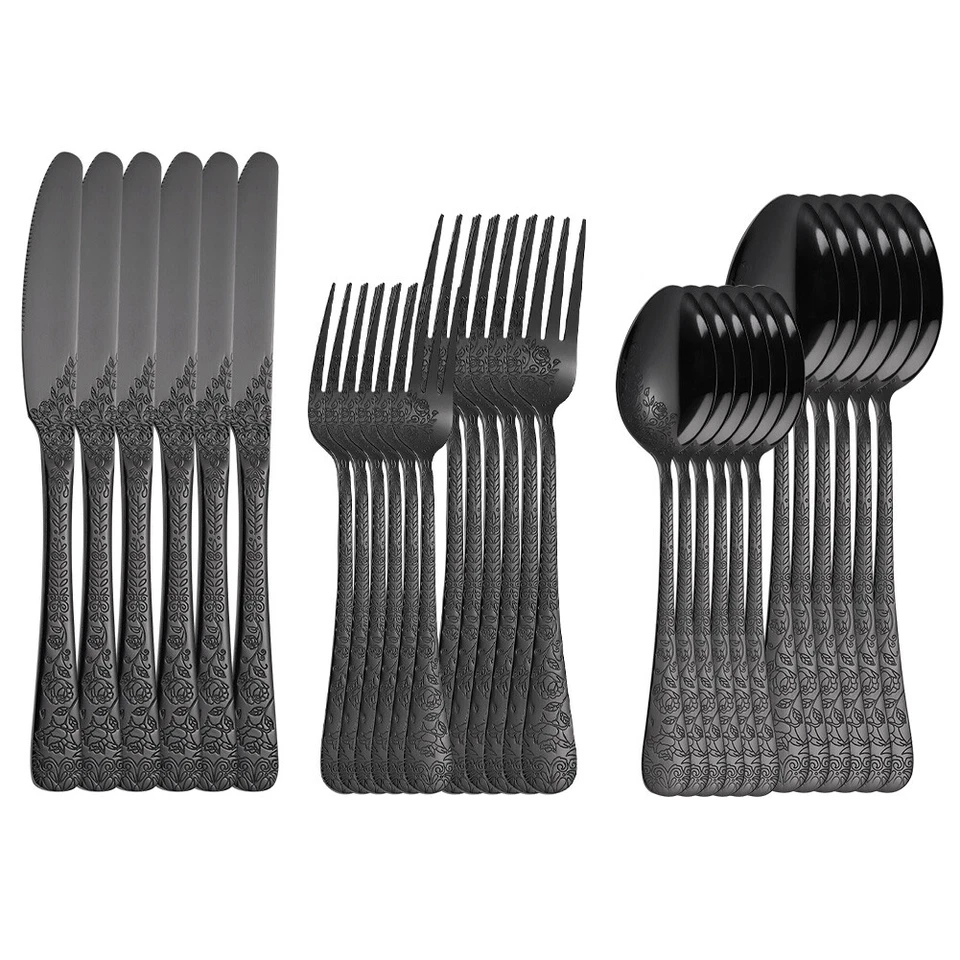 30-teiliges Schwarz Besteckset Edelstahlbesteck für 6 Personen Spülmaschinenfest - Bild 2 von 4