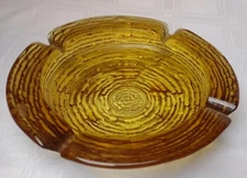 Vintage Retro Amber Heavy Glass Ashtray Mid Century Bark 6"