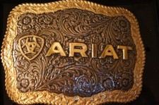 Ariat Western Belt Buckle Rectangle Floral Logo Silver Gold Tone A37014