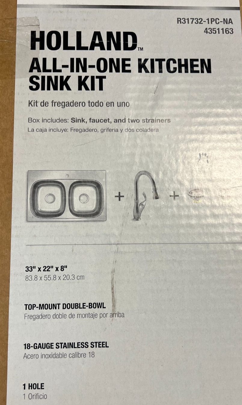 Sterling Holland Drop-in 33-in x 22-in Stainless Steel Double Bowl 18 Gauge KIt