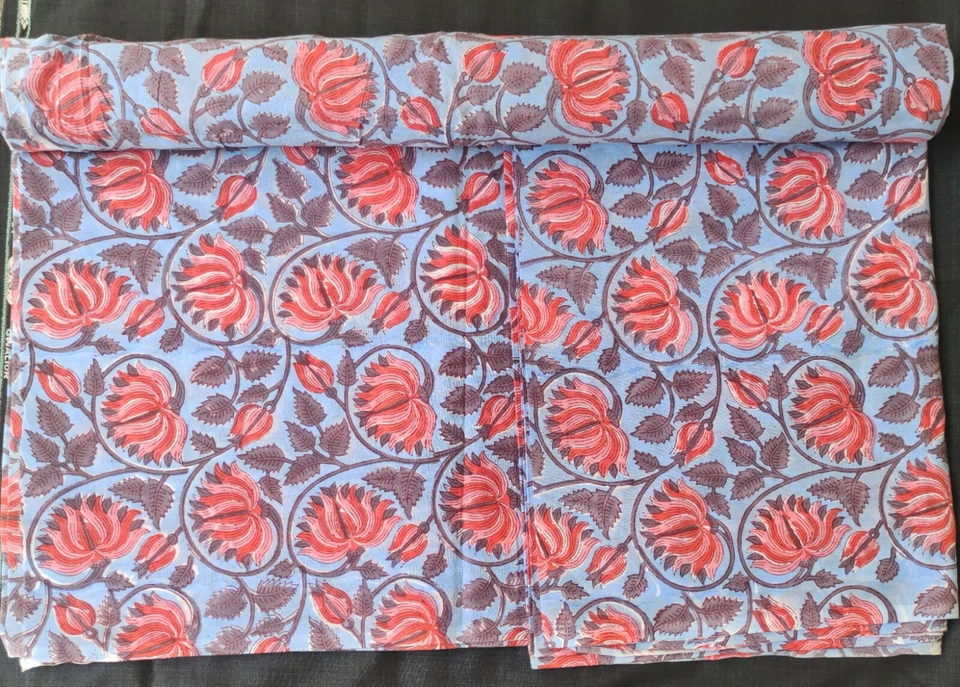 Indian Print Hand Block Printed Cotton Fabric - Image 4 of 4