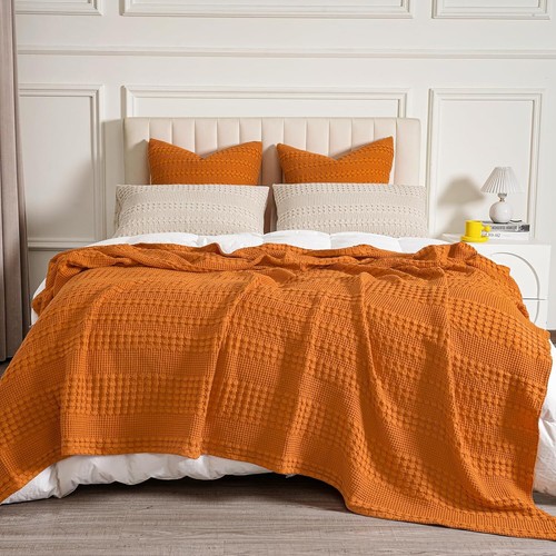 PHF 100% Cotton Waffle Weave Blanket King Size for Bed, Lightweight Washed... - Picture 129 of 238