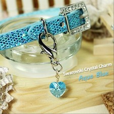 Dog/Cat Luxury Cute Collar Charm- Aquamarine Blue Swarovski Crystal Heart Pet