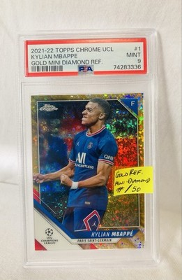 Kylian Mbappe 2021 Topps Chrome UCL #1 Gold Mini Diamond Ref #/50 PSA 9 France