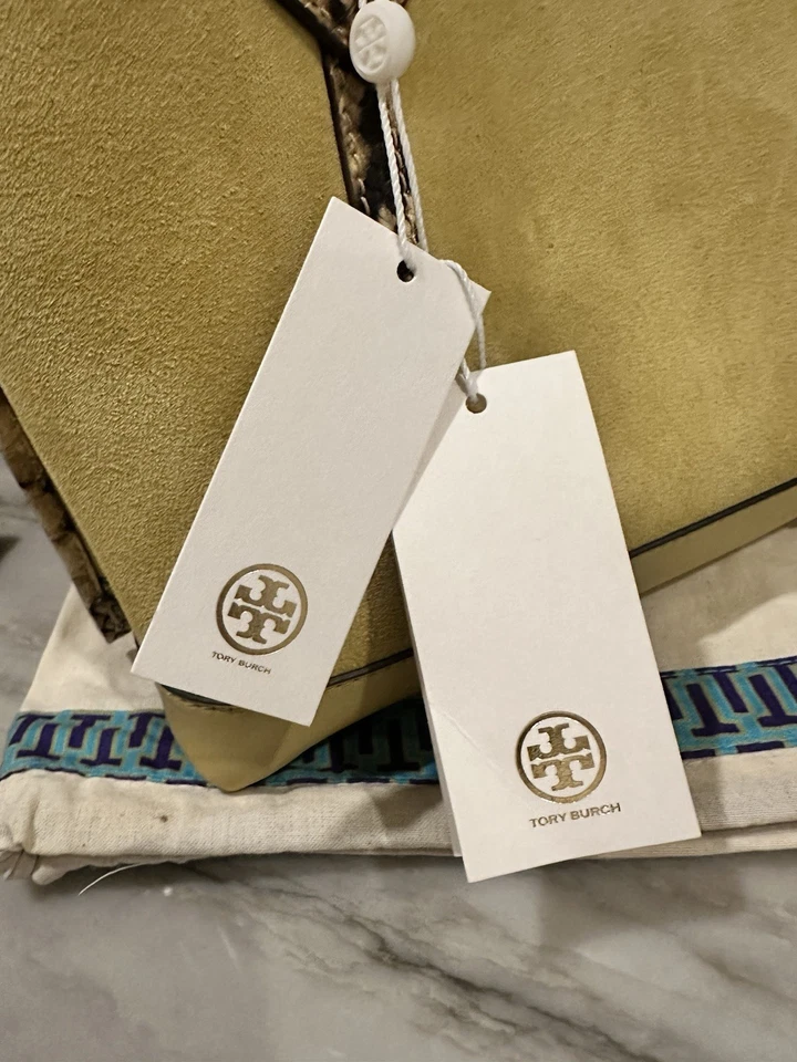 Bolso de Mano Tory Burch Perry Pan de Maíz Gamuza Serpiente Exótica Pequeño Triple Compartimento NUEVO Foto 2 de 4