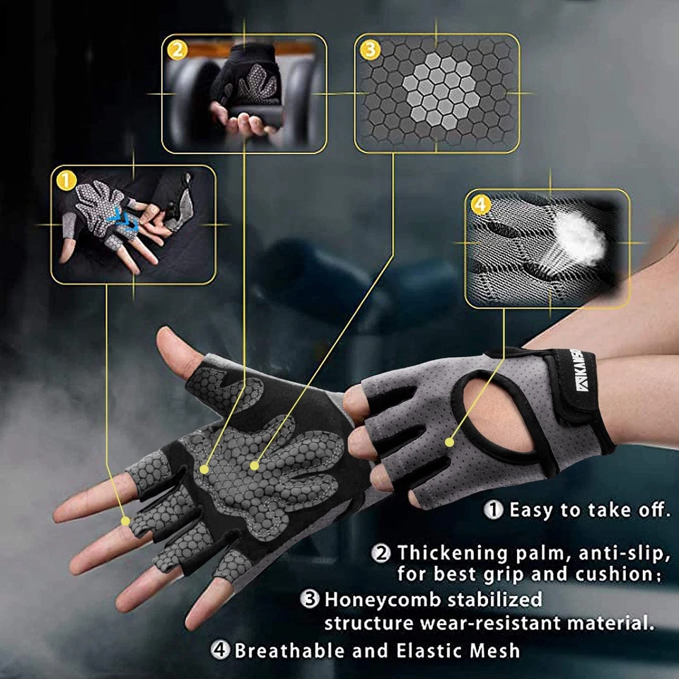 LIFECT Essential Breathable Workout Gloves Weight Lifting Gym Fingerless - Image 2 of 4