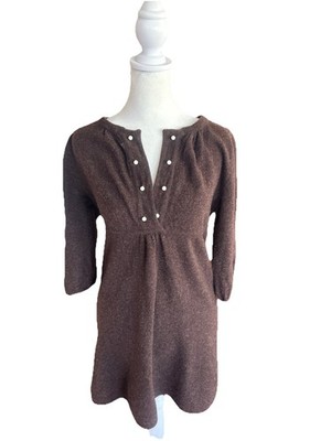 Lily McNeal Sweater Dress Marino Wool Faux White Round Buttons Short Sleeves