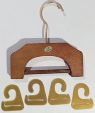 Wood Hong Kong Necktie Hanger Holder Closet Door Vintage Four Tie Clips Neck Tie