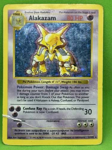 Alakazam 1/102 - DMG - Pokémon Base Set - Shadowless Holo Rare
