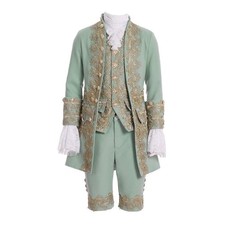 Victorian Costume Men Rococo Suit Jacket Vest Small, Light Green