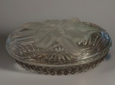 Vintage Frosted Iris Clear Ribbed Glass Lidded Trinket Box